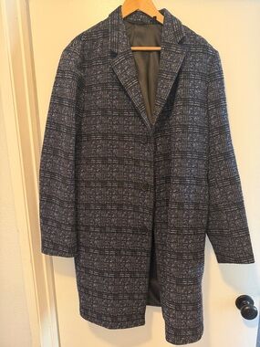 Men's Navy Plaid Overcoat - Theory